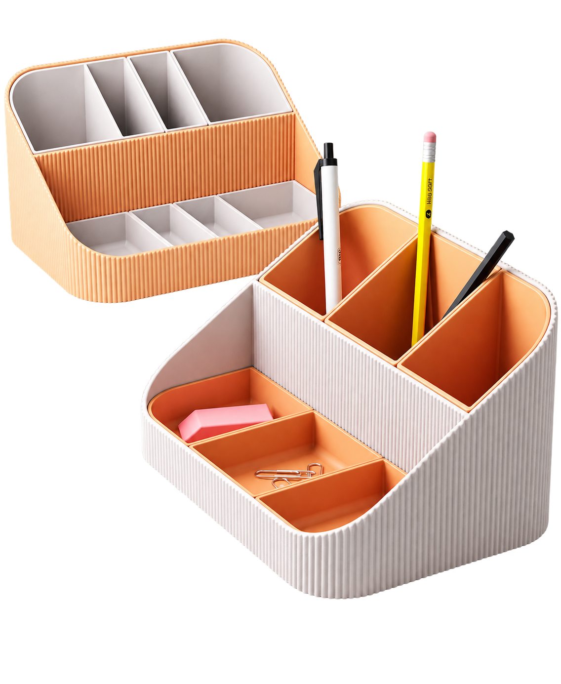 Two ribbed rectangular organisers with contrasting divided interiors